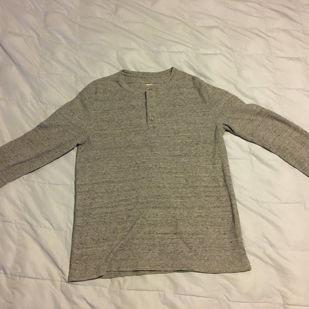 Sonoma LS 1/4 Button Shirt - L, Heather Gray